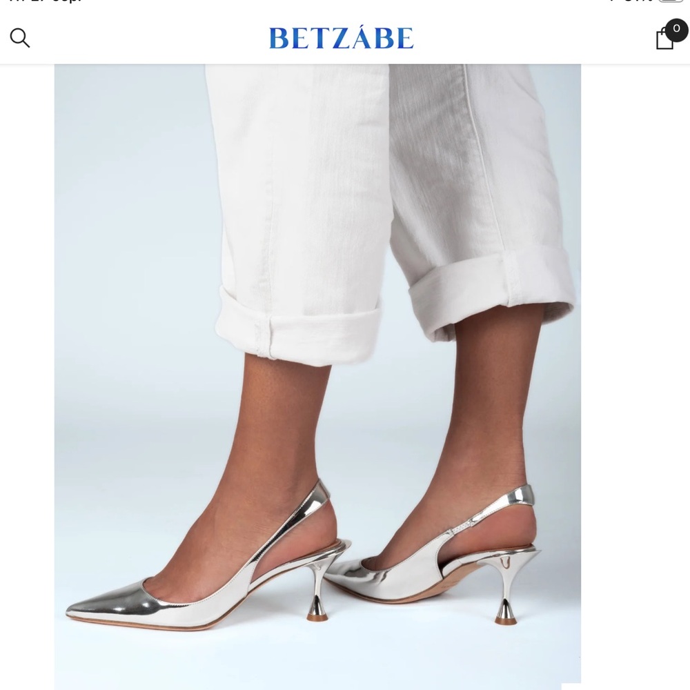 Silver Metallic Slingback Kitten Heel Pumps - Women